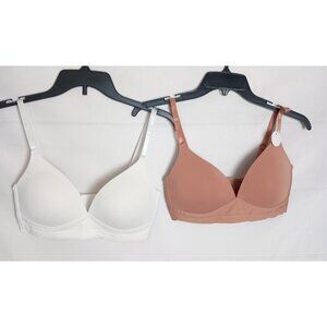 STRM LINE Womens Bra Set 34C Seamless Lightly Padded Wireless White Blush NWT